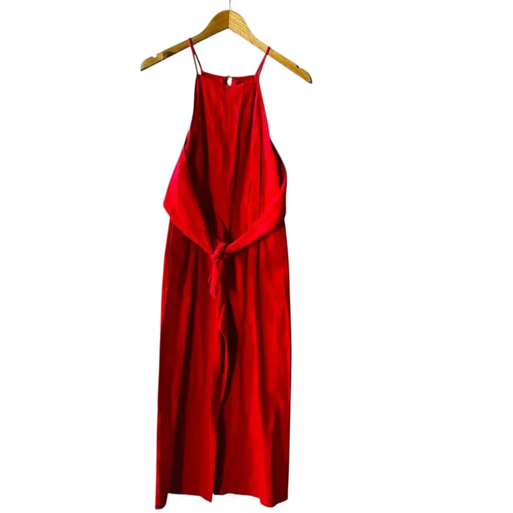 Anthropologie Greylin Linen Wide Keg Cropped Jumpsuit Size XS Petite Coral